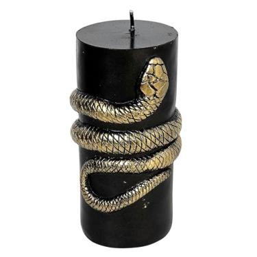 Imagem de Vela de pilar sangramento de cobra preta e dourada, 15 x 7,6 x 7,6 cm