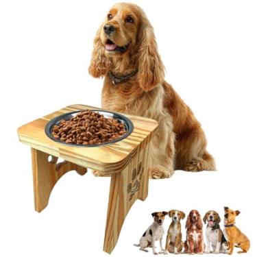 Imagem de Comedouro ou Bebedou Pet Elevado Alto para Cães Cachorro Porte Medio, Base em Madeira, Tigela em Inox, Tamanho M, Design Moderno, Elegante e Resitente, Ração, Água