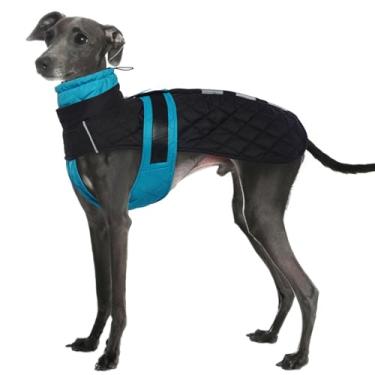 Imagem de IECOii Casaco Greyhound, casaco de inverno impermeável para cães galgos italianos, casaco de lã para cães pequenos, jaqueta de neve com orifício para arreios, roupa de neve Salukis refletiva para