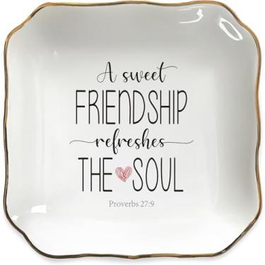 Imagem de A Sweet Friendship Refreshes The Soul – Presentes de amizade para mulheres, presente de aniversário para melhor amiga, bandeja de joias para anéis, brincos, colares, bugigangas de cerâmica para melhor