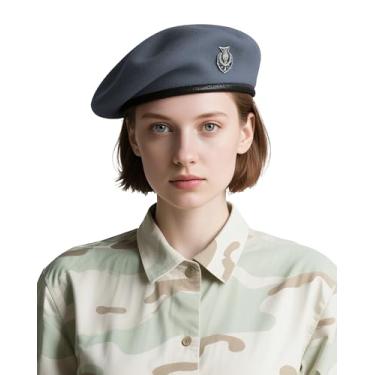 Imagem de Boinas para mulheres e boinas masculinas - Boina militar estilo exército dos EUA 100% lã, visual vintage de oficial britânico., Cinza, G