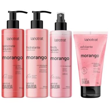 Imagem de Kit Banho Premium Labotrat Morango Completo 4 Produtos C/ Body Splash Cheiro De Fruta Corpo E Rosto