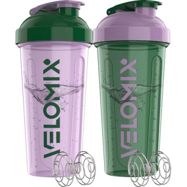 Imagem de VELOMIX - Pacote com 2 - Frascos coqueteleiros de proteína de 800 ml para misturas de proteína - 2 x batedor de arame | Coqueteleira à prova de vazamento para shakes de proteína | Pacote de garrafas