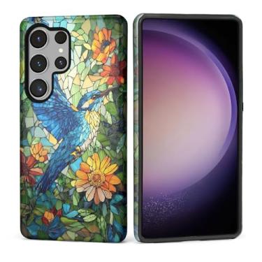 Imagem de Capa para Samsung Galaxy S25 Ultra, Silicone Macio Fosco + PC Rígido Anti-Riscos Corpo Inteiro Robusta À Prova de Choque Capa 2 em 1 para Mulheres e Homens - Beija-Flor Vitral