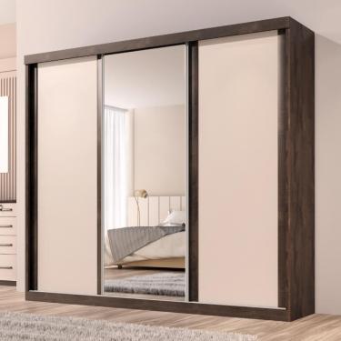 Imagem de Guarda Roupa Casal Sevilha 3 Pts Correr 6 Gav C/ Porta Espelho Inteiro Moldura Alumínio