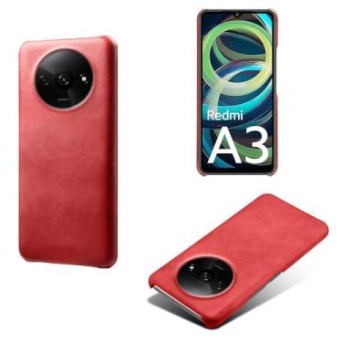 Imagem de Capa para Xiaomi Redmi A3 4G,Proteção contra quedas,Casca de volta de cor sólida simples,Design de couro de imitação de plástico-Red
