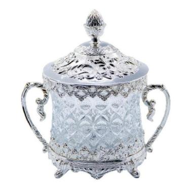 Imagem de Açucareiro Indiano Acabamento Fino Em Metal Vidro 20X14