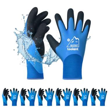 Imagem de OriStout Luvas de trabalho de inverno impermeáveis para homens e mulheres, luvas para freezer para trabalho abaixo de zero, isolamento térmico, super aderência, azul, grande