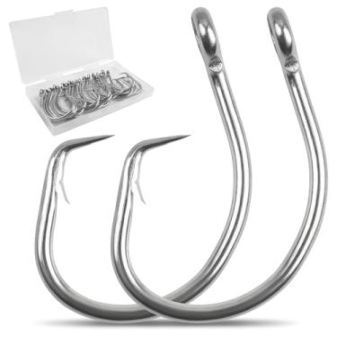 Imagem de AGOOL Ganchos de Atum Circle – Ganchos de pesca de água salgada de aço inoxidável ganchos de pesca 2 x ganchos grandes fortes de jogo gancho de círculo de haste curta 20 peças/pacote tamanho: 1/0-11/0, 2/0,20 Pcs