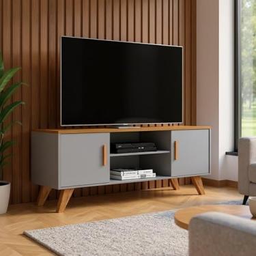 Imagem de Rack Para Sala de Estar, Estante para TV Moderno Com Prateleiras Rebeca para até 50 Polegadas Sofisticado (Cinza)