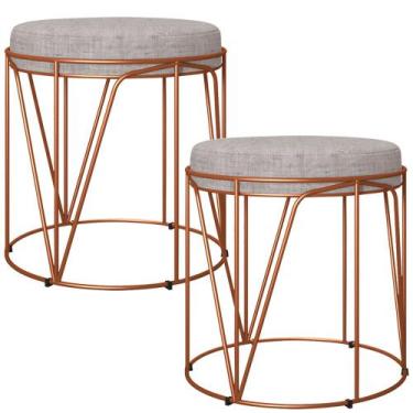 Imagem de Kit 02 Puffs Decorativo Aramado Bronze Zaya L02 Linho Cinza - Lyam Dec