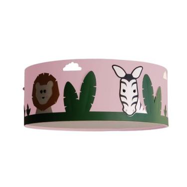 Imagem de Luminária Infantil Plafon Safari Cúpula Tecido Rosa bebê 50x15 - Tom L