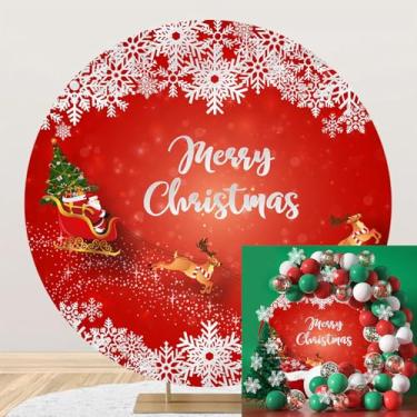 Imagem de Capa de fundo redondo de Natal para fotografia, 2,2 m, vermelho, Feliz Natal, círculo, arco, floco de neve, árvore de Natal, Papai Noel, família, decoração de fundo de festa de Natal, adereços de
