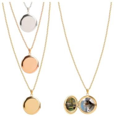 Imagem de Framendino, Pacote com 3 colares de sublimação redondos com medalhão para lembranças, presentes e acessórios diários