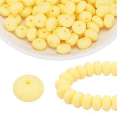 Imagem de HARFINGTON 110 contas de silicone 14 mm contas focais de borracha de lentilha a granel para canetas, chaveiro, pulseira, colar, faça você mesmo, bege