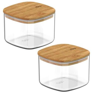 Imagem de 2x Pote Hermetico Cozinha 450ml OU Keep com Tampa de Bambu