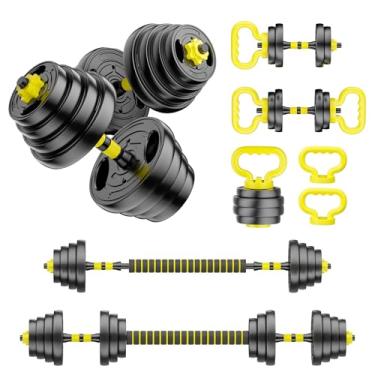 Imagem de HUAYA Conjunto de halteres ajustáveis, pesos livres de 4,5 a 40,8 kg com conector – halteres 4 em 1, halteres, kettlebell e suporte push-up, conjunto de pesos ajustáveis para equipamentos de ginástica