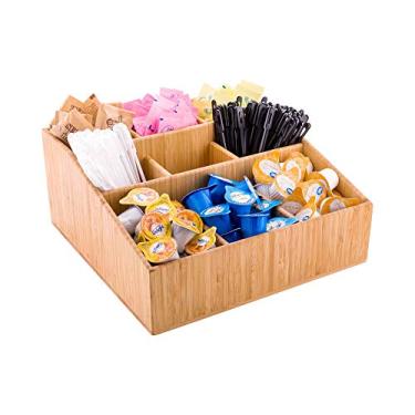 Imagem de Organizador quadrado de condimentos de bambu natural – 9 compartimentos – 29 x 29 x 14 cm – 1 caixa – Restaurantware