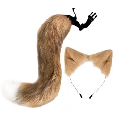 Imagem de Vaveren Conjunto de orelhas e cauda de gato e, acessórios para fantasia de festa de máscaras de Natal, Marrom