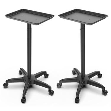 Imagem de TASALON Bandeja de serviço de salão móvel com rodas, altura ajustável 76-109 cm, plataforma 53 x 53 cm, preta