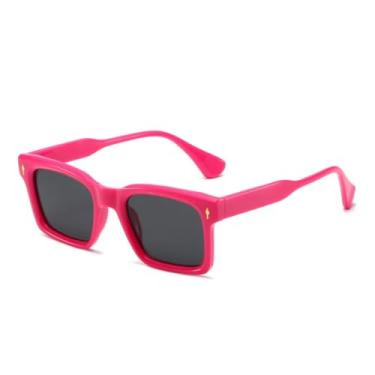 Imagem de Óculos de sol quadrados com rebites da moda, masculinos, cores doces, proteção UV400, tendência feminina, armação de lente transparente (rosa, rosa, cinza)