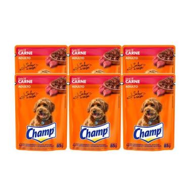 Imagem de Kit 6 Ração Úmida Champ Adulto sabor Carne Sachê 85g