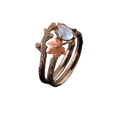 Imagem de SPEVERT Anel feminino retrô com folhas de bordo de zircônia cúbica, ramo boêmio, opala trançada, joia torcida, tamanho 7, Zinco, Sem pedra preciosa