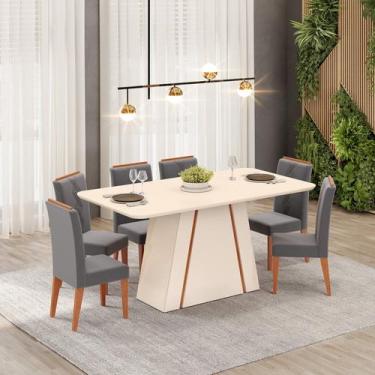 Imagem de Conjunto Sala de Jantar Mesa Gabi 170cm Tampo de Vidro/MDF com 6 Cadei