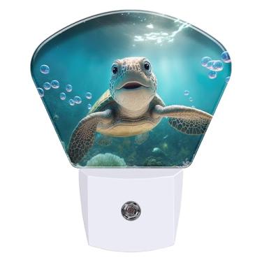 Imagem de AKKAVNIA Luz noturna verde tartaruga plug-in LED sensor crepúsculo ao amanhecer lâmpada noturna suave, adequada para casa, quarto, banheiro, corredor, escadas