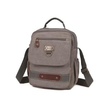 Imagem de Sunsomen Bolsa mensageiro masculina pequena de lona bolsa de ombro bolsa transversal com bolso para garrafa de água 30 cm, Cinza, Medium