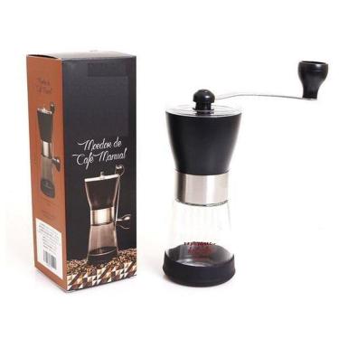 Imagem de Moedor De Cafe Manual Inox Vidro Moinho Graos Mesa Luxo Vintage