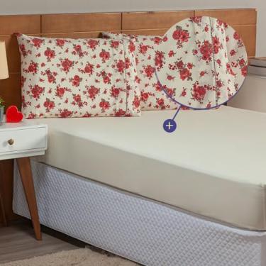 Imagem de Jogo de Lençol 3 Pçs Cama Casal ou Queen Percal 150 Fios 100% Algodão Estampado Vermelho ou Azul (Vermelho, Casal Padrão)