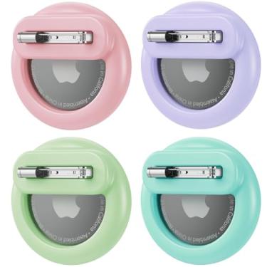 Imagem de Compatível com suporte AirTag, pacote com 4 mini para crianças, suporte oculto de silicone com pino de segurança para roupas, clipe para rastreador GPS compatível com Apple Air Tag (rosa, roxo, verde