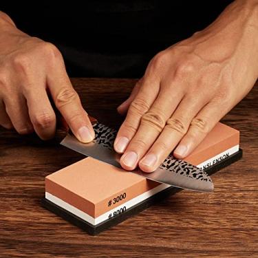 Imagem de Afiador de facas premium ultrafino, dupla face, gramatura 3000/8000 + base antiderrapante, pedra profissional para afiar e polir para navalha, cozinha, caça e canivetes, ferramentas