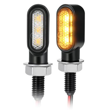 Imagem de PBYMT 2 peças de mini seta LED de motocicleta com luzes de corrida, luz de freio de seta frontal e traseira 12 V apto para Harley Honda Suziki Yamaha Kawasaki (transparente)