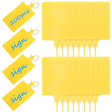 Imagem de 200 peças de etiquetas de envio de plástico, 10 cm x 8 cm, etiquetas de envio de selo de etiqueta à prova d'água, marcador de armazenamento de chave, laços graváveis, etiqueta de pendurar logística de