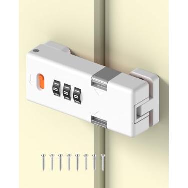 Imagem de MeBantoo Fechadura de combinação de porta de celeiro de 180 graus, fechadura de segurança doméstica sem chave com senha de 3 dígitos para armário de cozinha, gaveta, armário, portas deslizantes