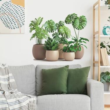 Imagem de Decalques de parede de plantas verdes 3D grande bonsai tropical adesivos de parede criativos vinil descascar e colar arte de parede removível decoração para sala de estar, quarto, escritório em casa
