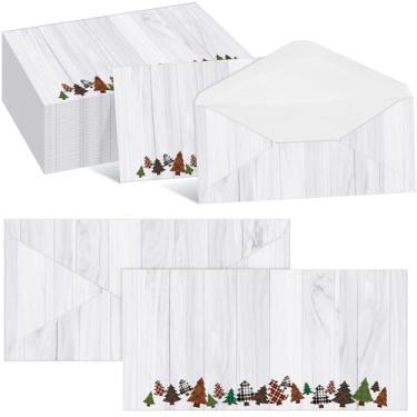 Imagem de Gersoniel Envelopes rústicos de Natal e inverno, 160 unidades, nº 10, envelopes de Natal, convites, cartas, fecho de vedação de cola, padrão para férias, escritório, cartas, materiais de