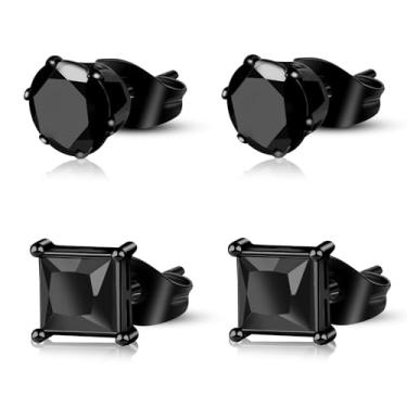 Imagem de ONESING 15 pares de brincos pretos para homens, de aço inoxidável, com tachas, brincos de argola e cruz hipoalergênicos, joias para homens e mulheres, 20G, Aço inoxidável, Sem pedra preciosa