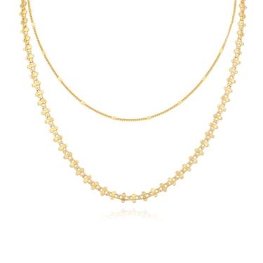 Imagem de MEIITRUE Colares em camadas para mulheres, corrente banhada a ouro 14 k, colar gargantilha moderna e delicada, fecho articulado, elos cubanos, clipe de papel, corrente para presente, One Size, Metal