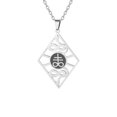 Imagem de UNIFT Colar de cruz leviatã satânica para mulheres e homens em aço inoxidável estilo gótico da Igreja de Satanás com pingente de cobra cruz Leviatã, joias religiosas de amuleto, verstellbar, Aço