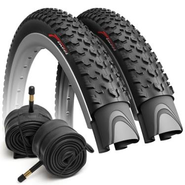 Imagem de Fincci Conjunto de pneus de bicicleta dobráveis de 27,5 x 5,10 polegadas 54-584 com tubos internos Schrader para bicicleta Road Mountain MTB Mud Dirt Offroad (pacote com 2)