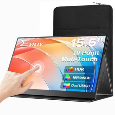 Imagem de EVICIV Monitor Portátil Touchscreen 15.6 FHD 1080P IPS 10-Pontos com Foco, Áudio e Capa, HDMI USB-C, Cuidado Ocular