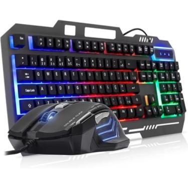 Imagem de Teclado Gamer RGB com Mouse, LED Rainbow, Ergonômico, Base Resistente, Teclas Altas e Macias, Ângulo Ajustável, para PC Gaming