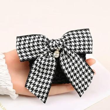 Imagem de Fitas de cabelo de crochê, rede de coque de crochê, pérolas, pingente, clipes de mola, rede de cabelo retrô, coque de cabelo, escritório, gravata presilha