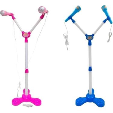Imagem de Brinquedo Musical Infantil +3 Anos | Microfone Duplo e Pedestal | Canto, Criatividade e Diversão em Família | Cores Vibrantes e Design Ergonômico - Rosa e Azul (STO3069AZ)