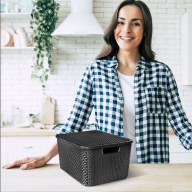 Imagem de Caixa Organizadora Rattan com Tampa 7 Litros Preta Arqplast, Preto