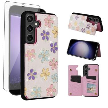 Imagem de Asuwish Capa de telefone para Samsung Galaxy S24 FE 5G carteira celular com protetor de tela de vidro temperado flor luxuosa porta-cartão de crédito suporte suporte S 24 EF AI S24FE 24S mulheres