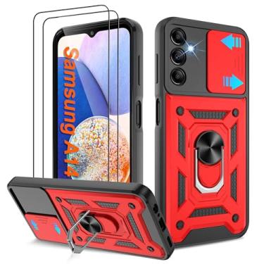 Imagem de Capa para celular Samsung Galaxy A14-5G com [2 peças] protetor de tela HD, capa de câmera deslizante e suporte de anel magnético 【Grau militar】 Resistente à prova de choque Fancy Carcasa para Galaxy